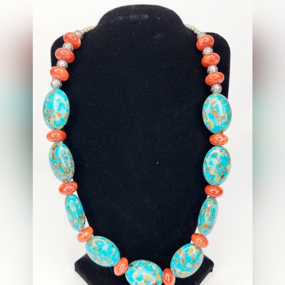 Turquoise Amber Stone Beaded Chunky Necklace - Picture 2 of 6